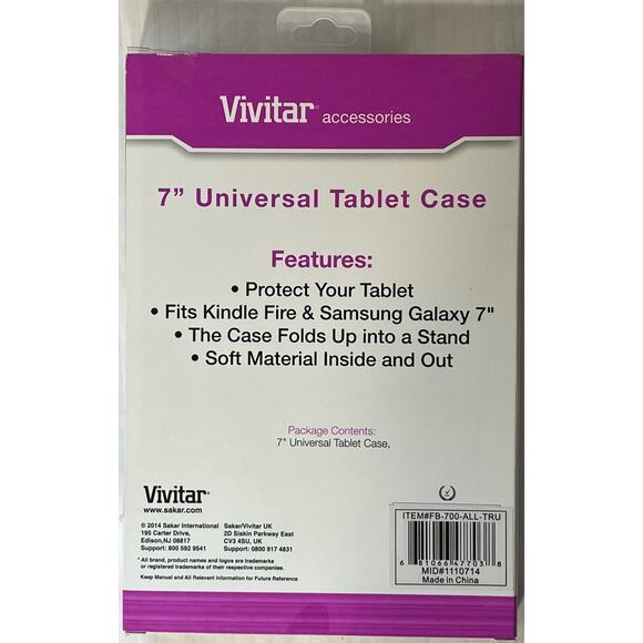 Purple Glitter 7" Universal Tablet Case NIB by Vivitar Accessories Kindle Galaxy - Picture 2 of 2